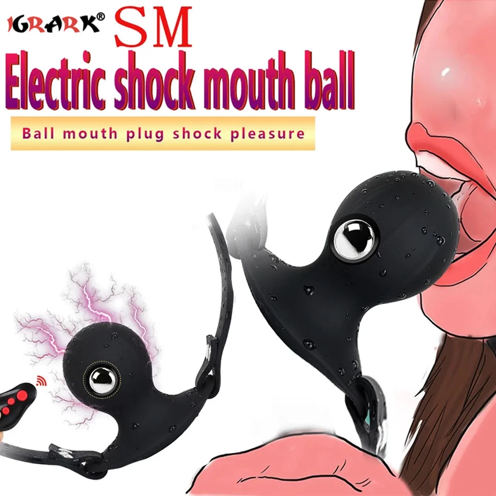 Вибраторы с электрическим током упряжка для рта удерживающая кляп шариками