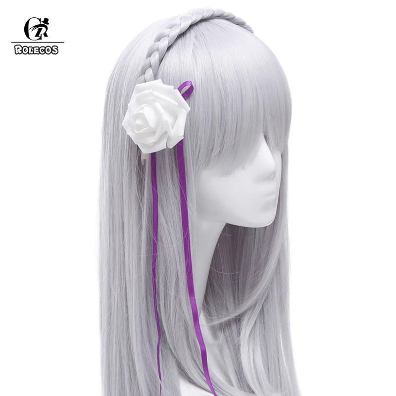 

ROLECOS Anime Emilia Cosplay Re Life in a different world from zero Cosplay Wigs Long Sliver Straight Cosplay Wig Synthetic Hair