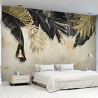 Пользовательские фото обои 3D черный золотой лист мраморная текстура фрески гостиная ТВ диван спальня фон обои для стен 3D