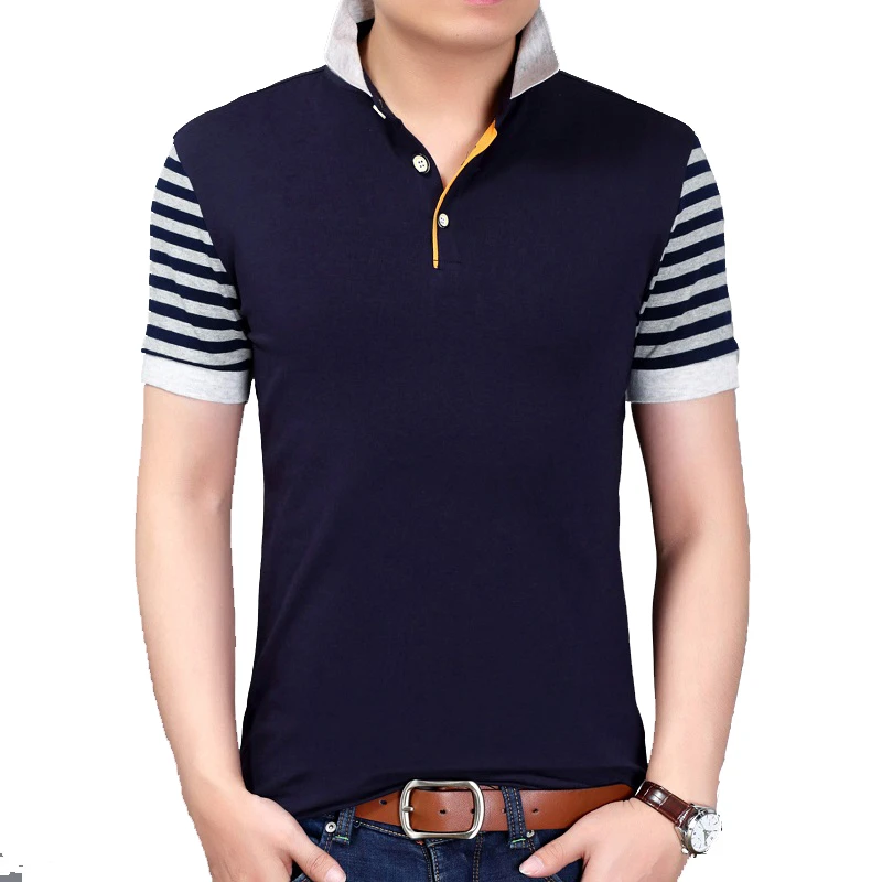 

TFETTERS Brand England Style Summer Men T-shirt Short Sleeve All Match Striped Sleeve Cotton Tshirt Men Plus Size M-5XL