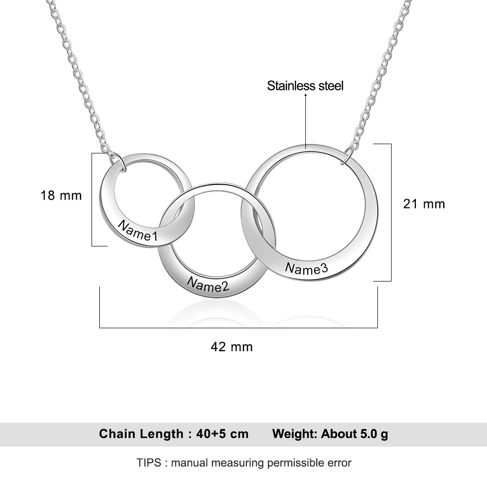 Personalized Intertwined Circle Necklace with 3 Names Customized Family Friendship Engraved Jewelry (JewelOra NE103419) | Украшения и