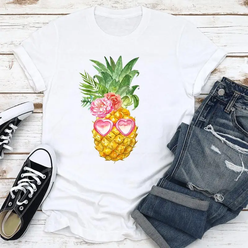 

Women Clothes 2021 New Cute Pineapple Holiday Summer Fashion Short Sleeve Print Cartoon Tshirt Female Tee Top Graphic T-shirt