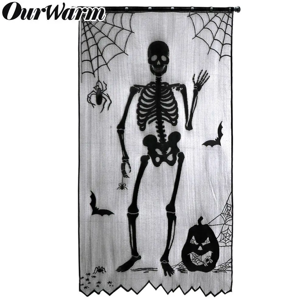 OurWarm на Хэллоуин вечеринку страшный оконные шторы Spiderweb летучие мыши Скелет Шторы