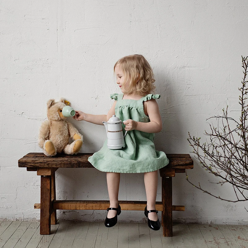 Детское льняное платье для девочек Новинка лета 2022 литературные свободные