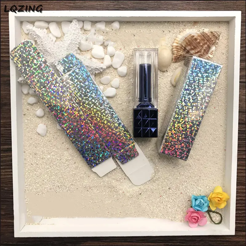 

Holographic Laser Silver Paper cardboard box Lipstick Cosmetic Perfume Bottle Kraft Paper Box Sample Essential Oil Packaging Box