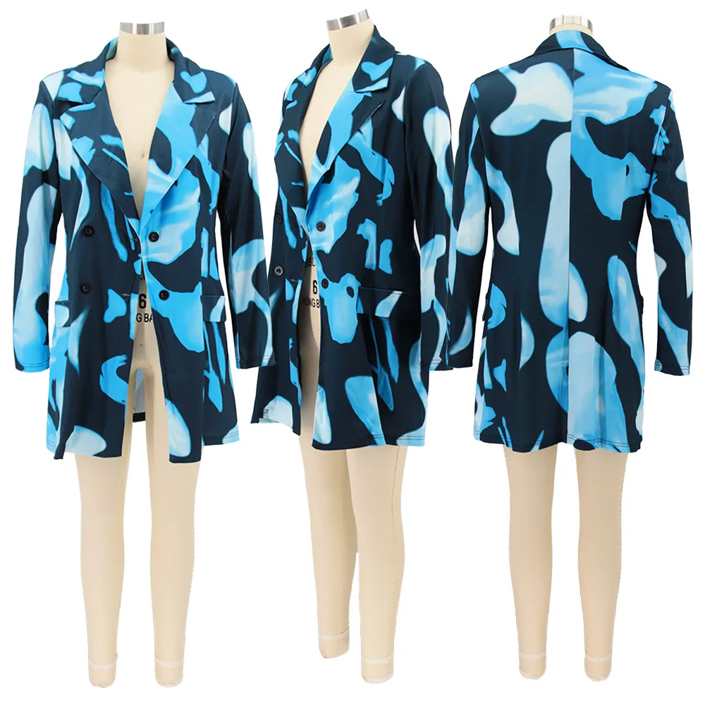 Женский прямой пиджак CM.YAYA офисный с длинным рукавом и принтом модная винтажная