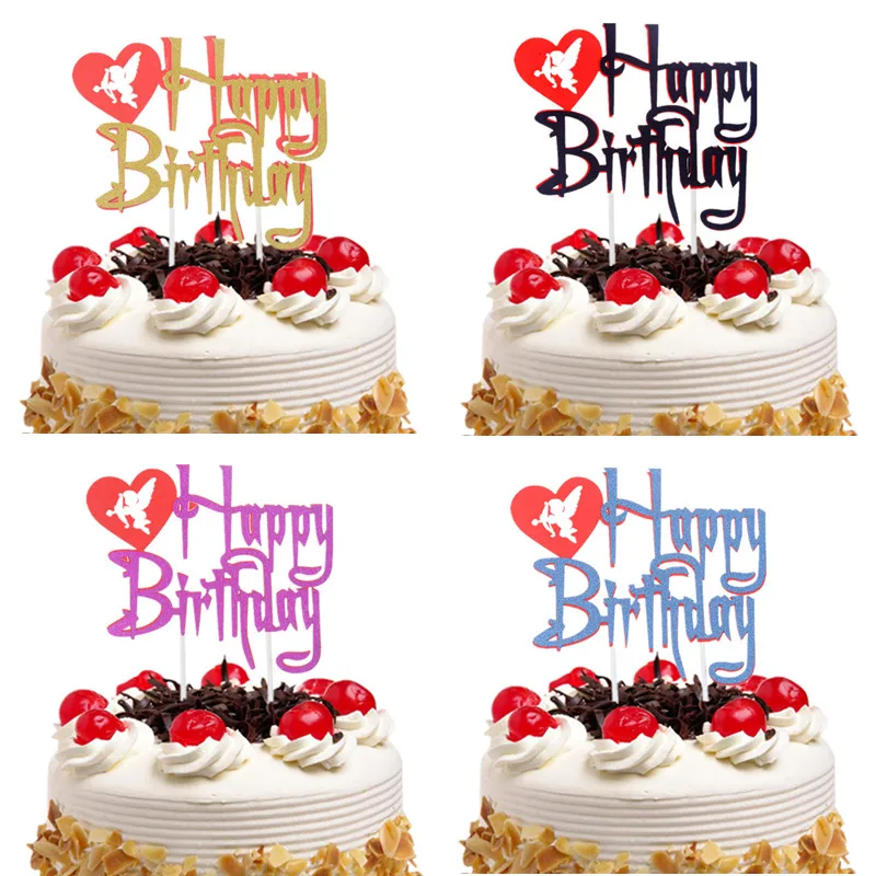 

Heart Cake Topper Flags Happy Birthday Decoration Gillter Cake Topper Kids Gift Wedding Baby Shower Party Baking DIY Christmas