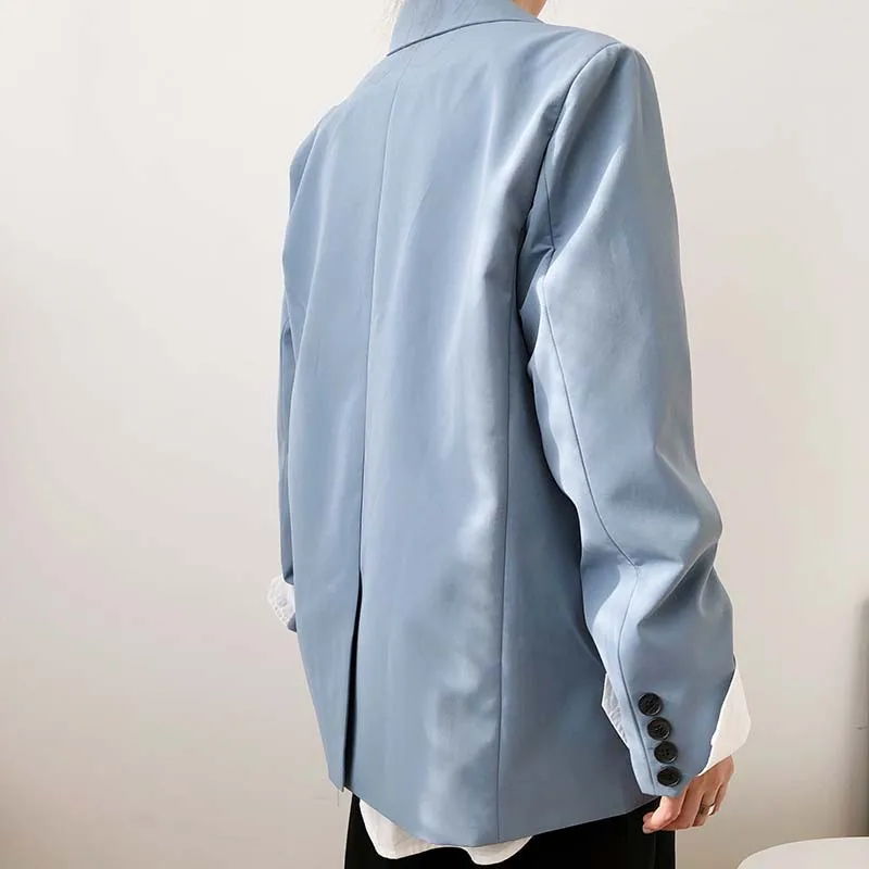 

Women's autumn one button suit polyester double breasted regular blazers coat full sleeve notched collar