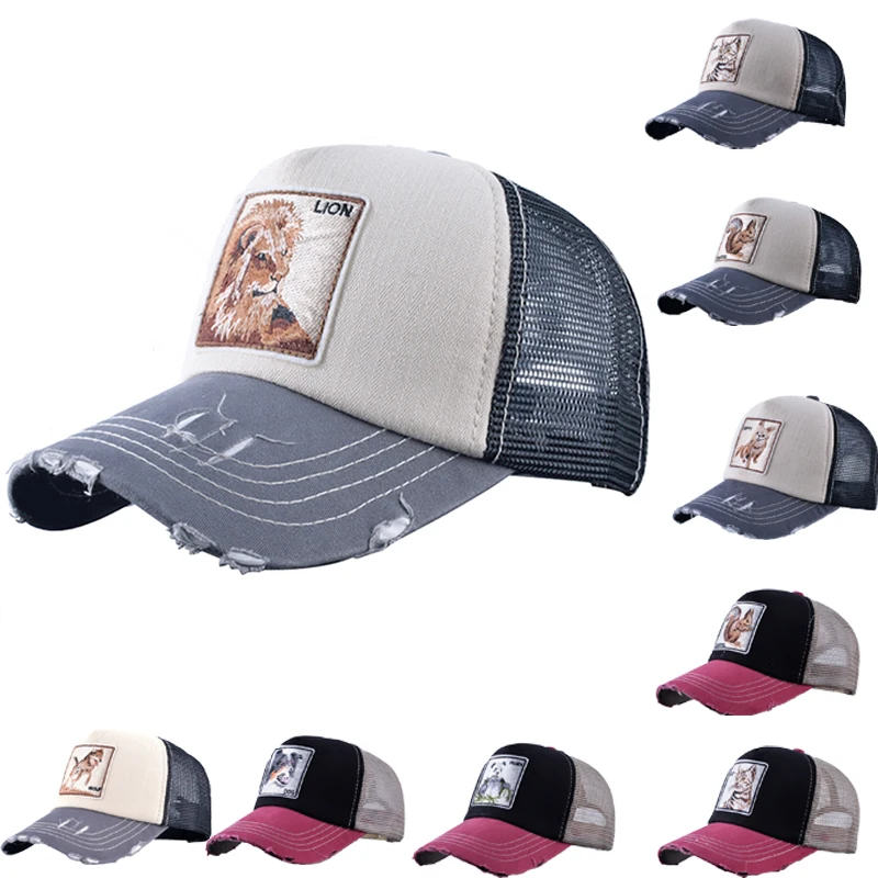 

Бейсболка унисекс сетчатая с вышивкой в виде животных, уличная хип-хоп кепка с лисьим котом, волком, дышащая Снэпбэк Кепка-тракер
