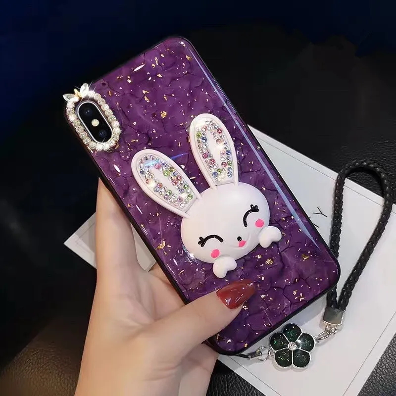 Роскошный Капа Bling Diamond белый кролик с ушами стенд эпоксидный мрамор мягкий чехол