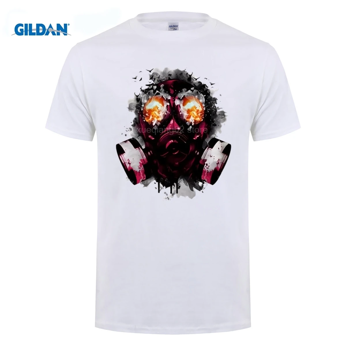 

Fashion Mask Anti Gas Men T Shirt O Neck Short Sleeve Man Tee White