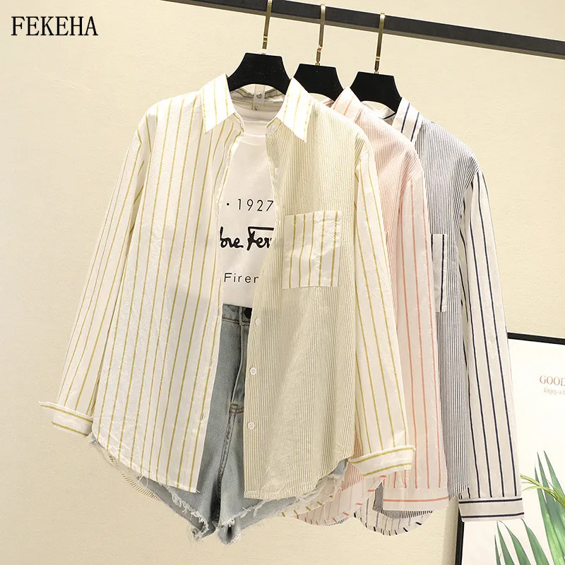 

Женская рубашка в полоску, свободная блузка из 100% хлопка, Женский Топ с длинным рукавом, женская одежда в стиле пэчворк, Новое поступление на...