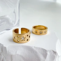 zj delicate elegant designed hollow star cubic zirconia open wide rings for wedding women chic fashion modern jewelry accessory