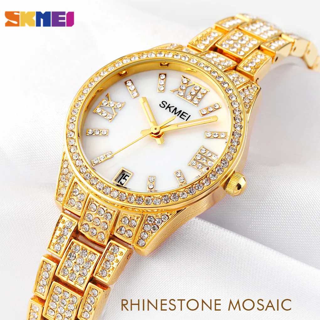 2021 SKMEI Luxury Rhinestone Dial Women Watches Japan Quartz Movement Date Female Clock Ladies Wristwatch Relogio Feminino 1741 | Наручные