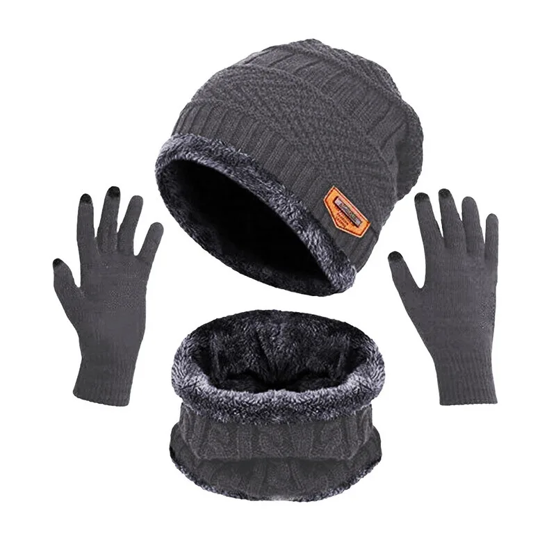 Unisex Beanies Hat Ring Scarf Gloves Set Winter Knitted Thick Warm Cap Women Men Solid Retro Beanie Soft Touch Screen |