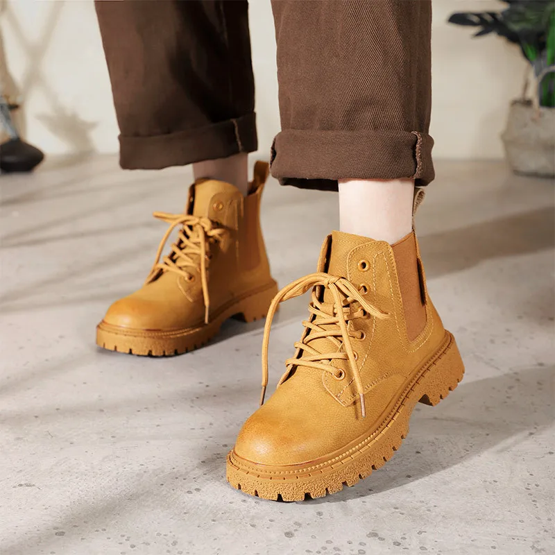 

Первый слой из воловьей кожи, короткие сапоги, новинка, Женская кожа, мягкая подошва, Британская мода, повседневные короткие сапоги для дете...