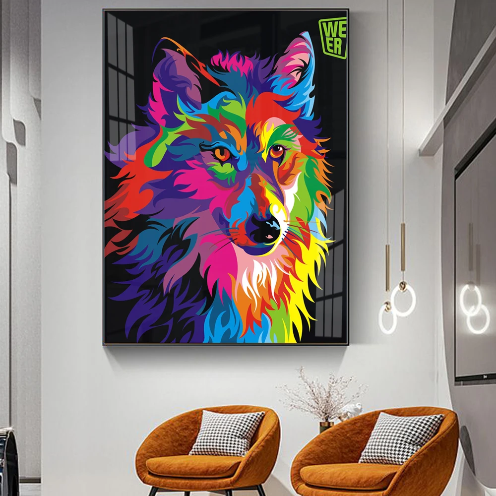 Абстрактная живопись Красочные животные Лев и собака картина для офиса гостиной