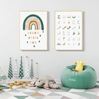 Мультяшные зеленые радужные арабские алфавиты исламские постеры для детской комнаты картины на холсте художественные принты картины для детской комнаты Декоративные