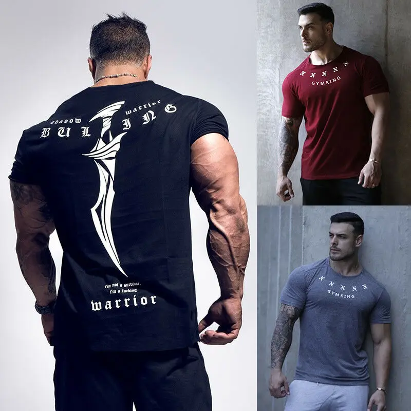 

Men's Gym Muscle Bodybuilding Sport Fit Fitness Casual T-shirt Tee Tops Trainning Exercise T-shirts