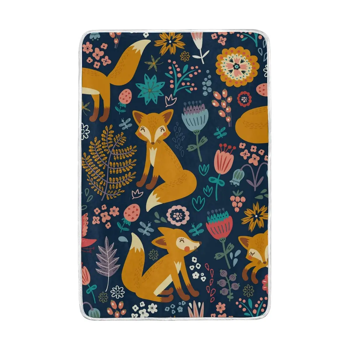 

Colorful Fox Cute Thanksgiving Throw Blanket for Couch Super Soft Cozy Sofa Bed Plush Throw Blankets for Kids and Adults,