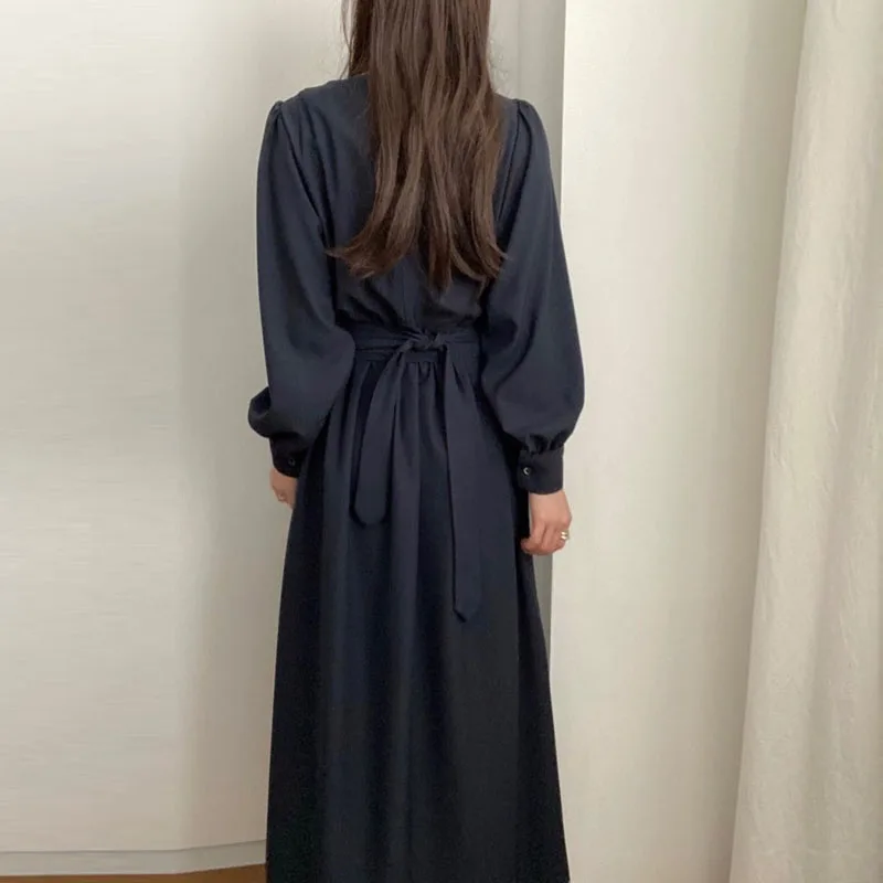 

2021 Spring New O-Neck Elastic Waist Minimalist Dress Women One Piece A-Line Pleated Party Dress Female Elegant Vestidos Femme