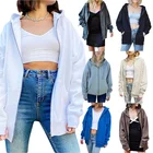 Толстовка Женская однотонная на молнии с длинным рукавом и капюшоном