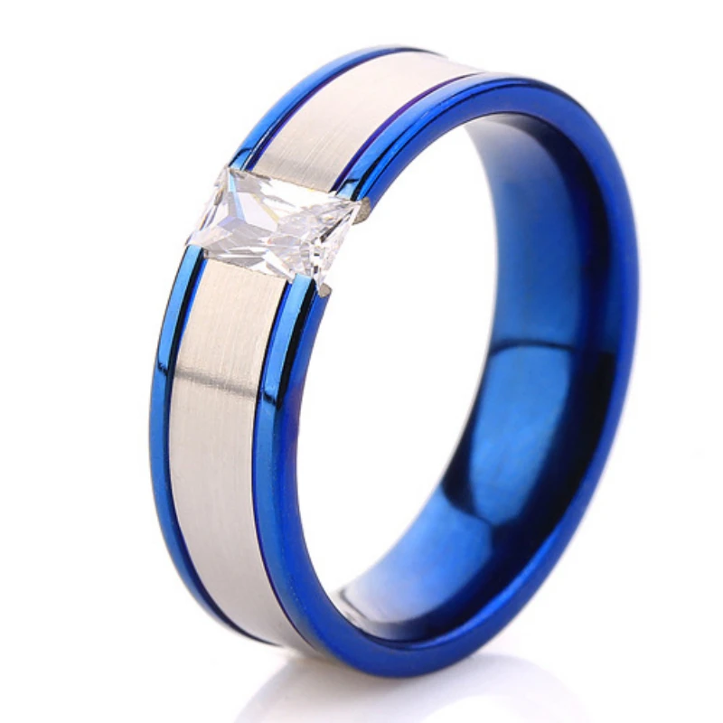 

Titanium Stainless Steel Inlaid Square Cubic Zircon Rhinestone Crystal Men's Finger Ring for Male Party Jewelry