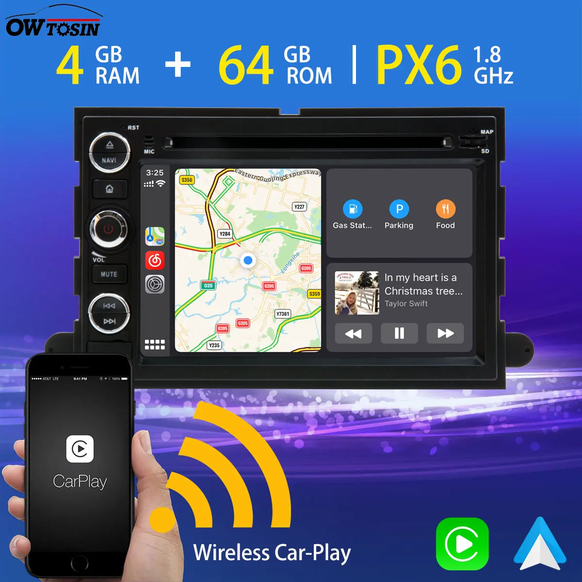 Автомобильный DVD-плеер PX6 Android 10 0 4 Гб + 64 ГБ мультимедийный проигрыватель для FORD 500