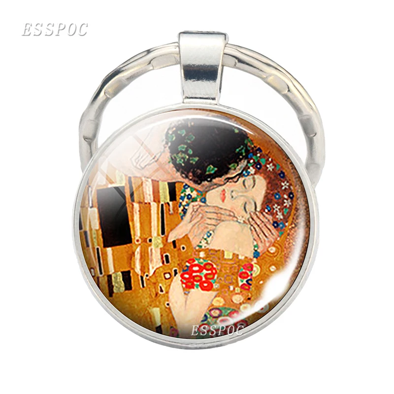 

Gustav Klimt Art Keychain Klimt's Fulfillment Art The Kiss Tree of Life Glass Cabochon Pendant Keyring
