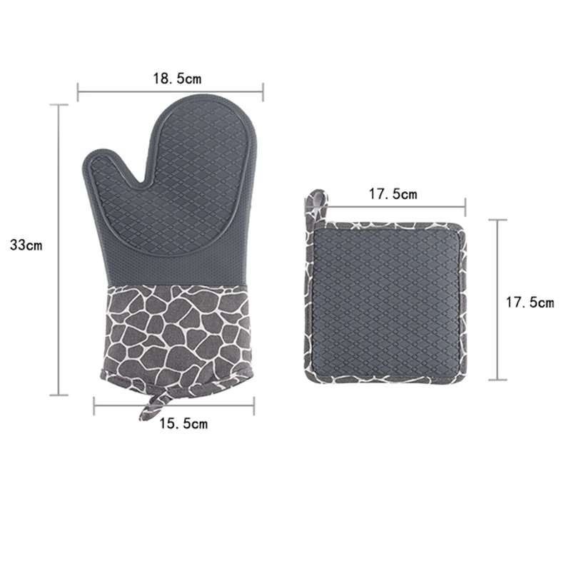 

AC86 -Oven Gloves and Pot Holder Set Heat-Resistant Oven Gloves, Flexible for Kitchen Cooking, Barbecue, Non Slip Gray