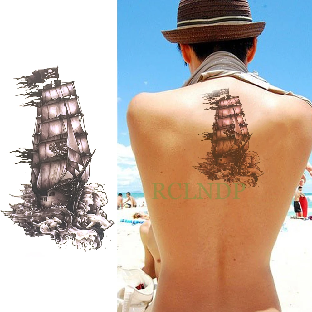 Waterproof Temporary Tattoo Sailboat sailing ship tatto flash tatoo fake tattoos back leg arm hand large size for girl women man | Красота и