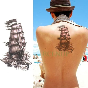 Водостойкая временная татуировка, парусная лодка, Парусный корабль, тату флэш-тату, искусственная татуировка, задняя нога, руки, большой размер для девушек, женщин и мужчин