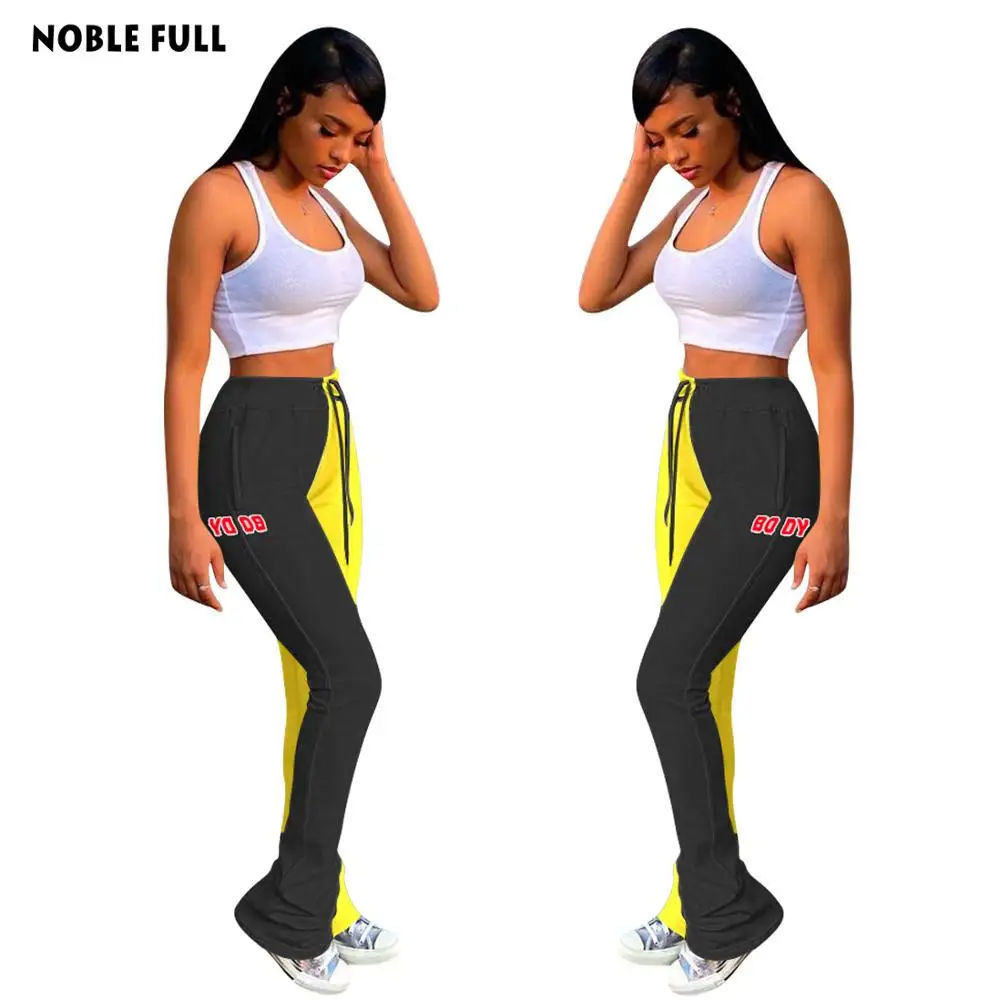 

Autumn Spring Body Letter Patchwork Women Pants High Waist Flare Bell Bottom Draped Trousers Jogger Sweatpants
