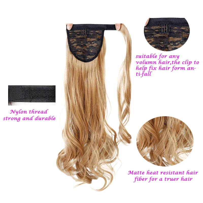 

AOOSOO wavy long ponytail hair extension synthetic fiber high temperature fiber gradient color for women's long straight hairwig