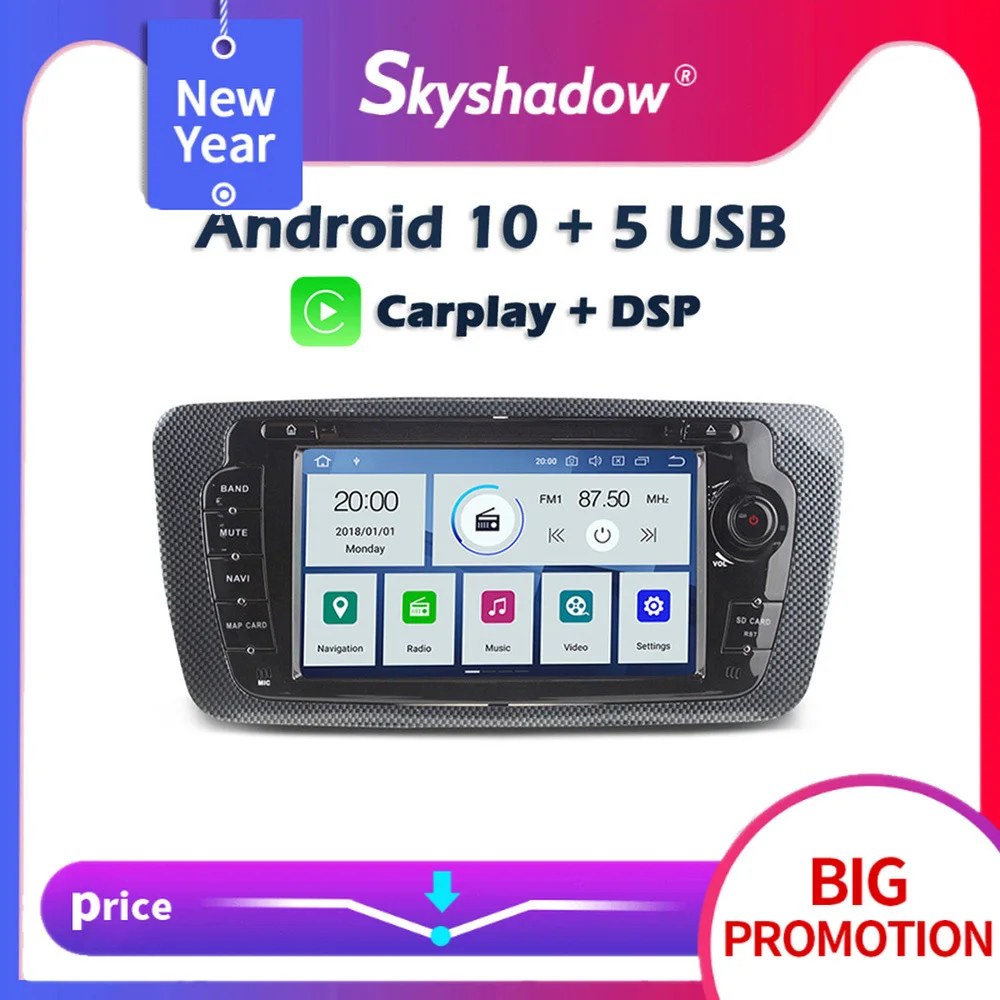 Автомобильный мультимедийный DVD плеер Carplay DSP IPS PX6 Android 10 4 Гб + 64 ГБ GPS карта RDS радио