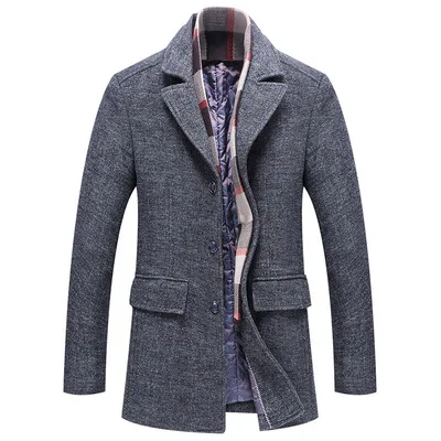 and Autumn winter men's woolen overcoat lapel plus cotton scarf wool woolen coat for men's coat