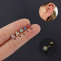 1pc rainbow cz flower stud earrings for women ear bone nose puncture piercing cartilage helix tragus conch rook labret jewelry