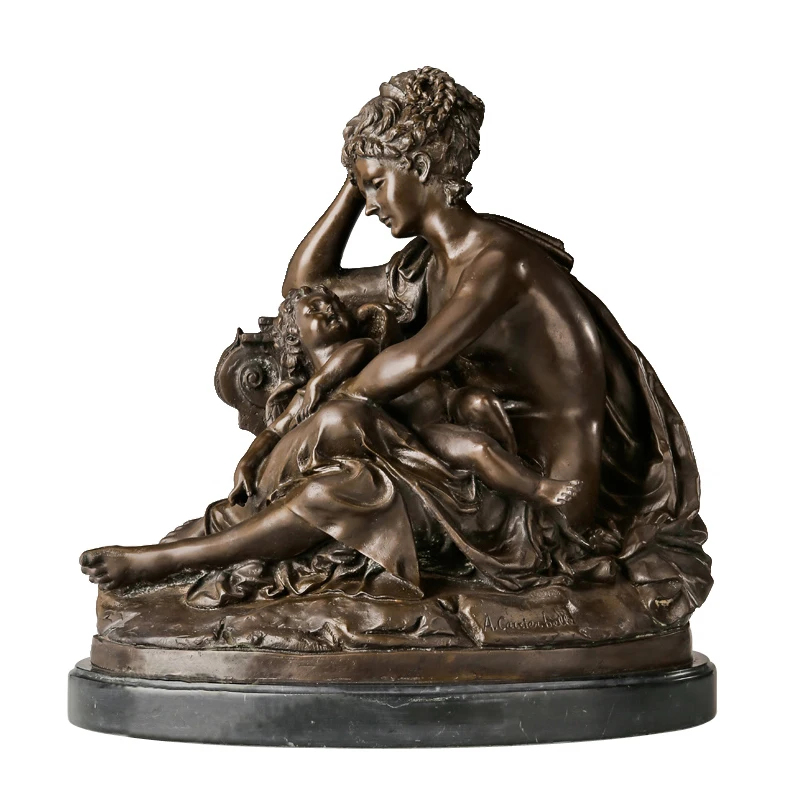 Бронзовый Ангел мать с маленькой искусственной скульптурой западное античное