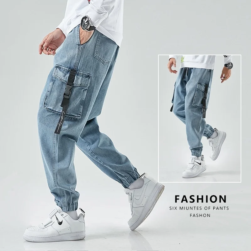 

SHZQ Men Joggers Cargo Denim Pants Baggy Harem Japanese Streetwear Styke Male Ankle Harajuku Casual Hip Hop Jeans Trousers Men