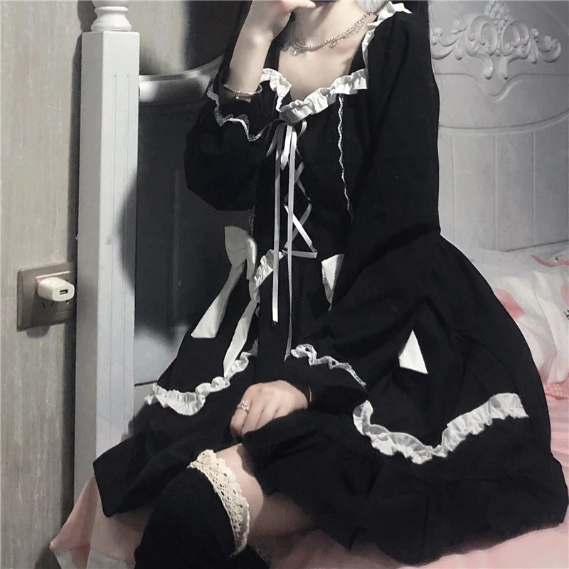 

Japanese Style Sweet Bow Lolita Jsk Girls Princess Doll Dress Medieval Retro Maid Cosplay Halloween Carnival Women Party Costume