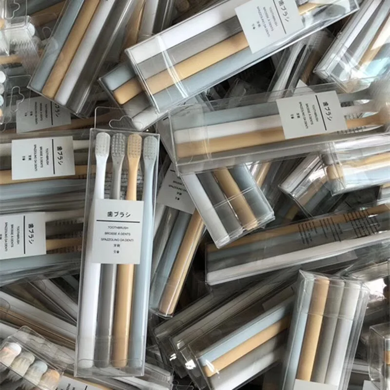 

4 Pcs/BoxToothbrush Soft Oral Hygiene Wheat Straw Handle Charcoal Solid Portable Couple Toothbrushes with Box Party Gift