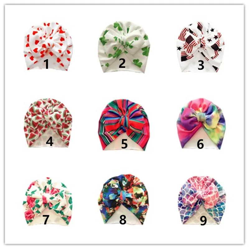 Шапка-тюрбан хлопковая для новорожденных девочек с цветочным принтом | Детская