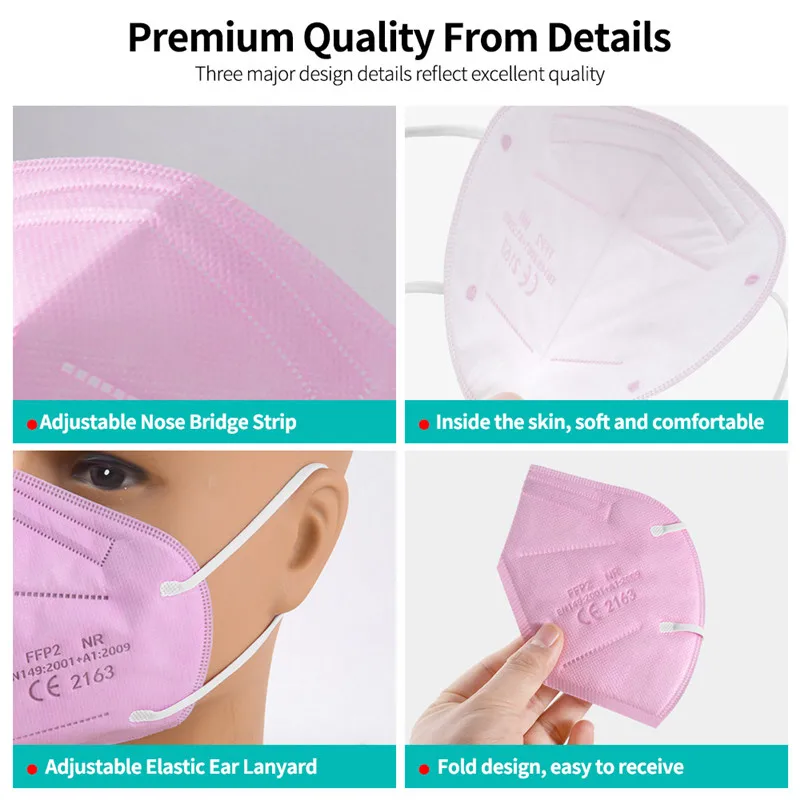 

10-100PCS ffp2 kn95 mascarilla ffp2 negra mascarillas fpp2 homologada europa adults 5 Layers respiratory mask ce masque rose