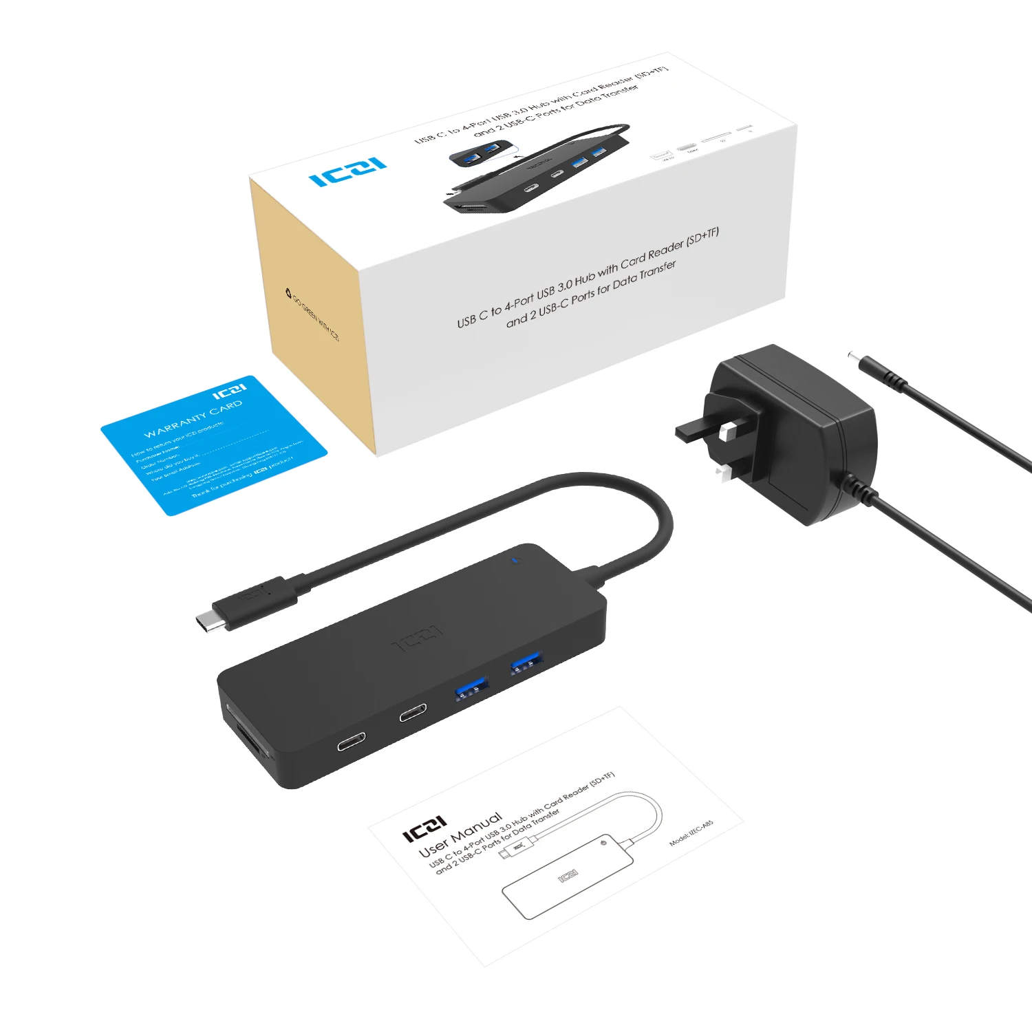 ICZI 8 в 1 USB C концентратор type до 4 * 3 0 + SD/TF кард ридер 2 порт для передачи данных с