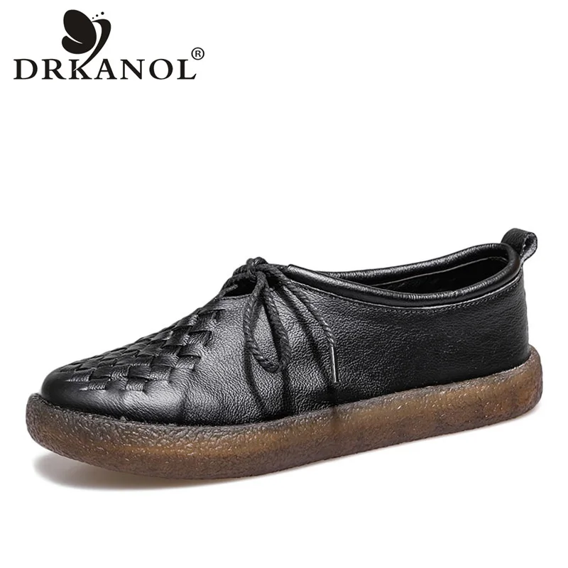 Женские туфли оксфорды DRKANOL из натуральной кожи на плоской подошве с круглым
