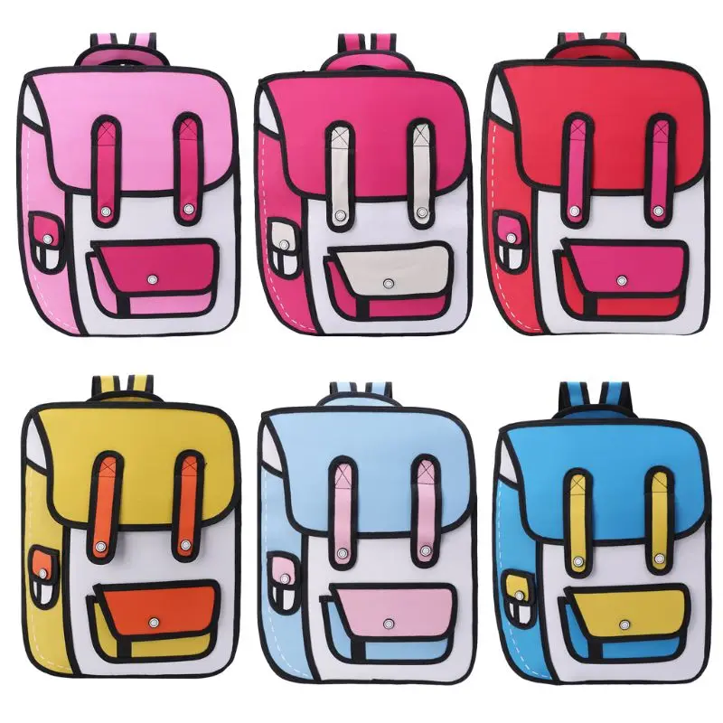 

3D Jump Style 2D Drawing From Cartoon Paper Backpack Shoulder Bag Comic Bookbag