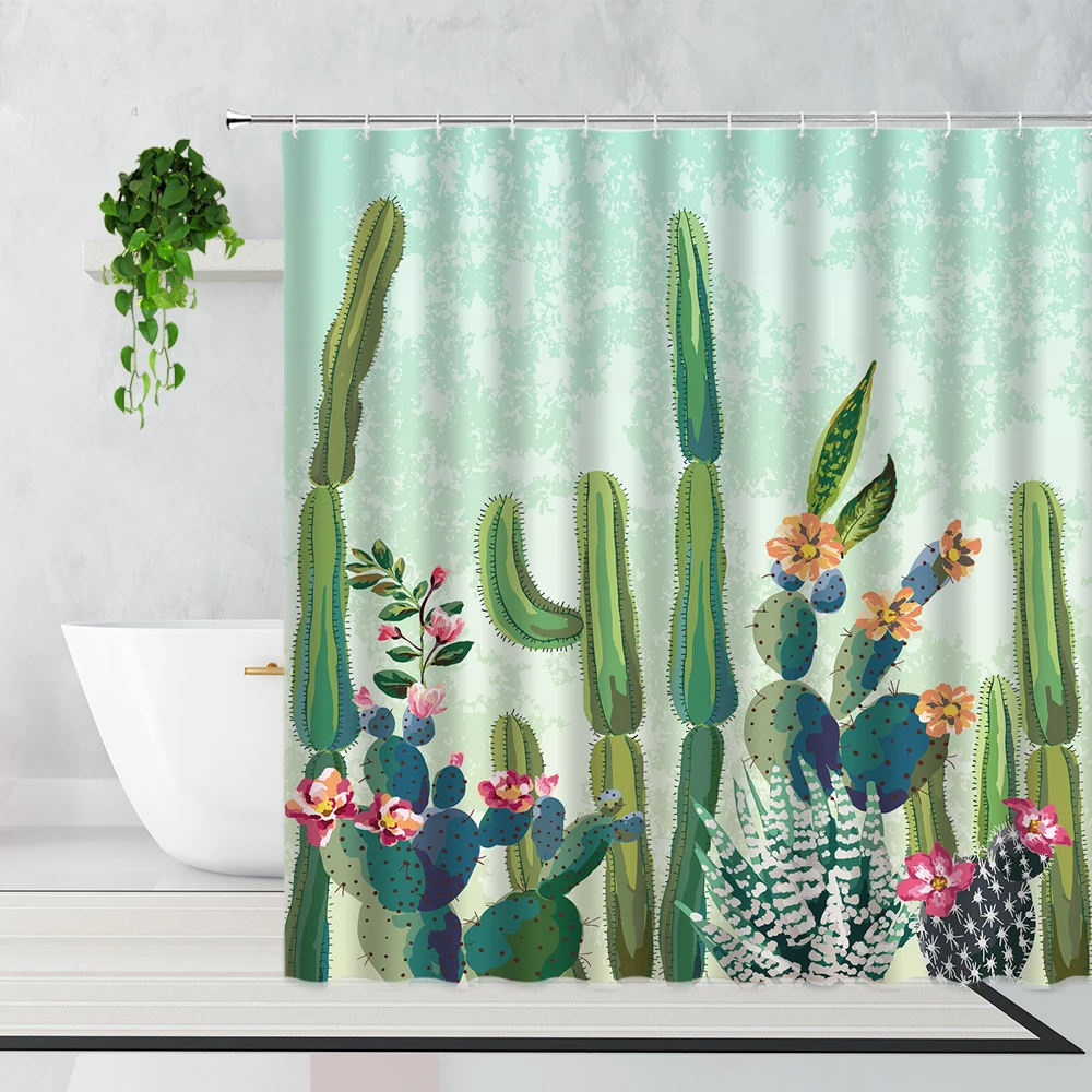 3D занавеска для душа с кактусами тропические растения цветы фламинго домашняя