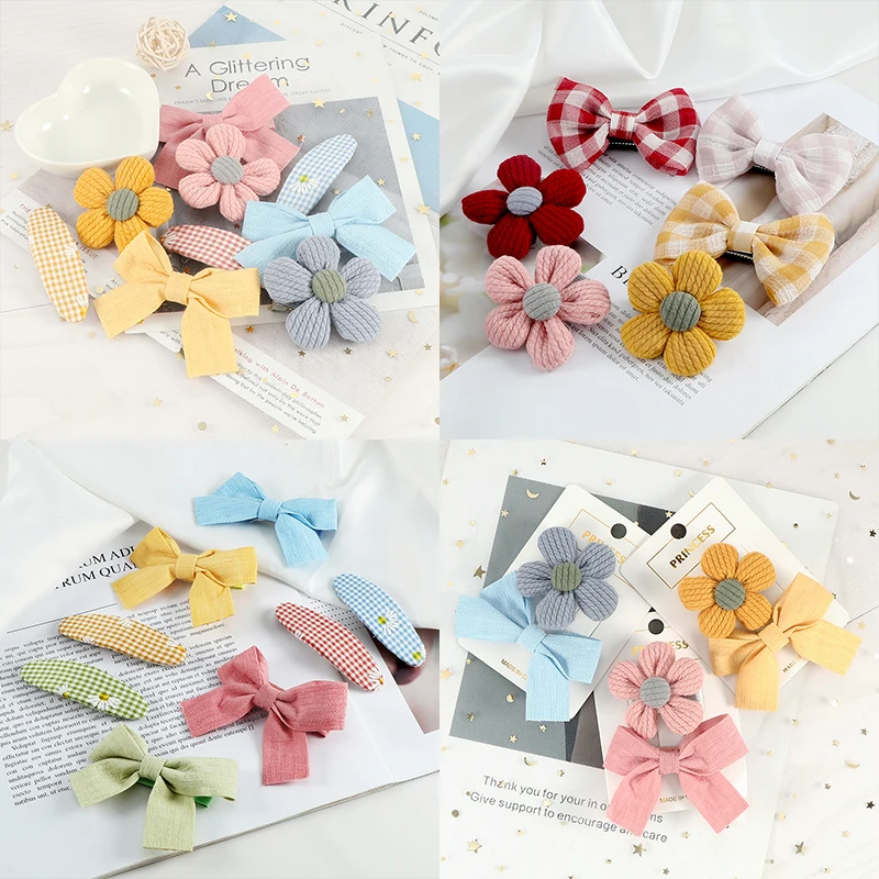 

2-3Pcs/Set Plaid Bowknot Oval Hairpins Flower Daisy Hair Clips Cute Fashion BB Duckbill Clip Hair Accessories for Children Girls