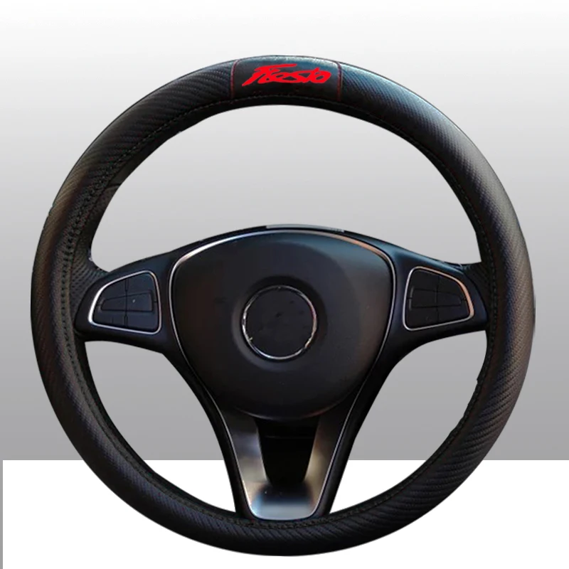 

For Ford Fiesta Car Carbon Fiber Leather Steering Wheel Covers Cap Steering Wheel Cover Auto Car Interior Accessories