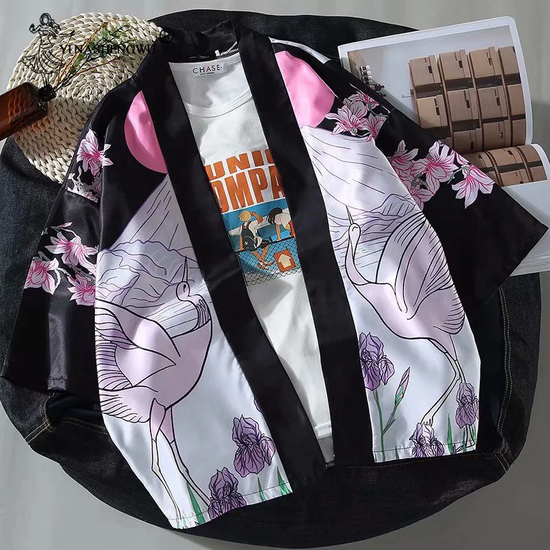 Японский кардиган Kimonos с принтом персонажа из мультфильма Харадзюку свободное